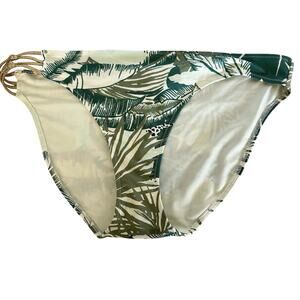 Aerie women’s bikini bottom safari print, green size L side strappy detail